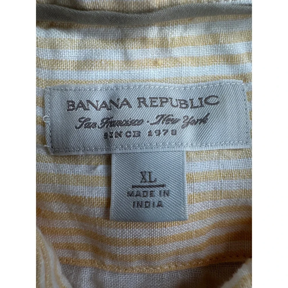 Banana Republic 100% Linen Button Down Shirt Mens XL Yellow Striped Long Sleeve